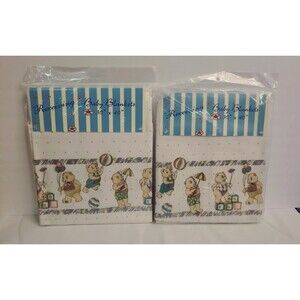 Vintage Baby Receiving Blankets Lot of 2 100% Cotton Teddy Bears